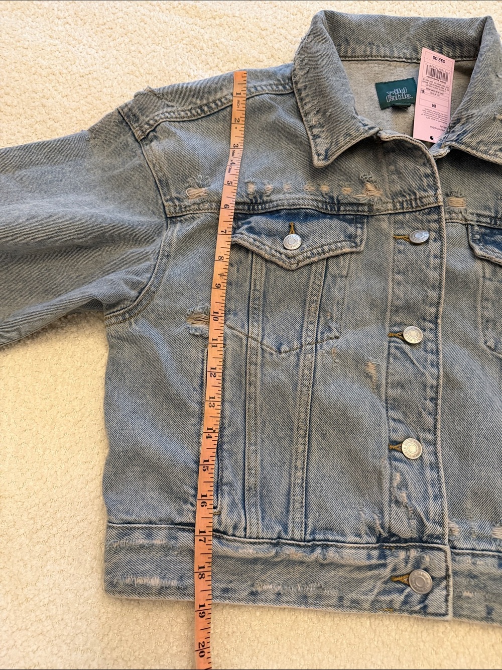 wild fable Washed Light Blue Distressed Denim Jacket - size Medium !!BRAND NEW!! - Picture 10 of 11